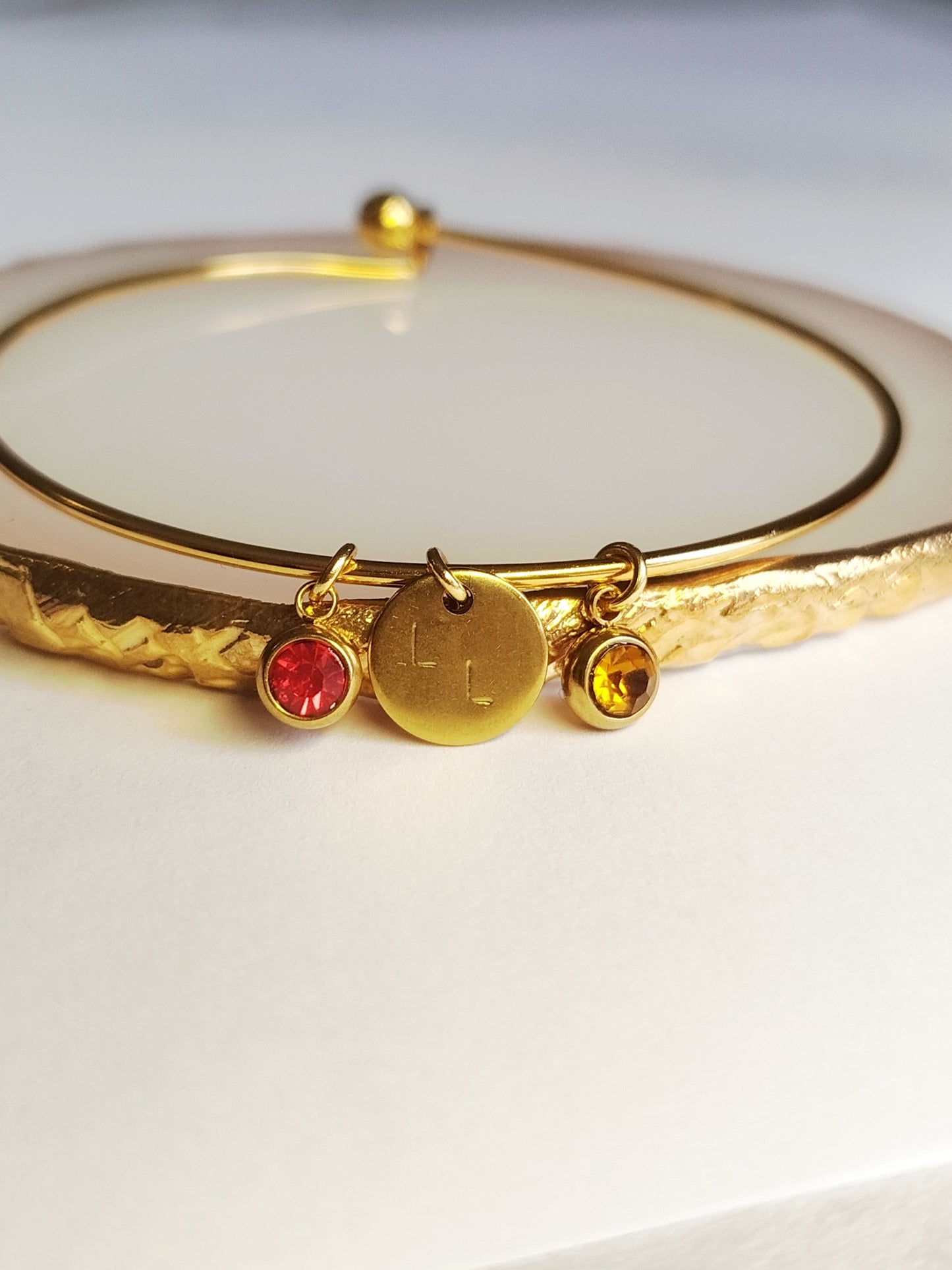 Bracelet Jonc Gravure & Pierres - Lait maternel et/ou mèche de cheveux