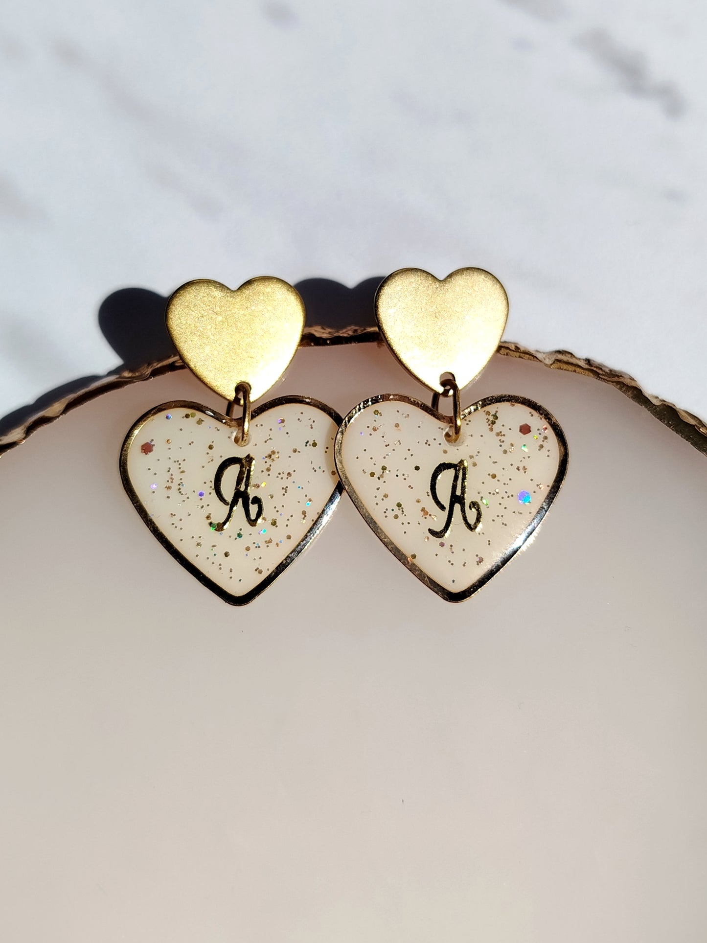 Boucles d'oreilles coeur - Lait maternel et/ou mèche de cheveux