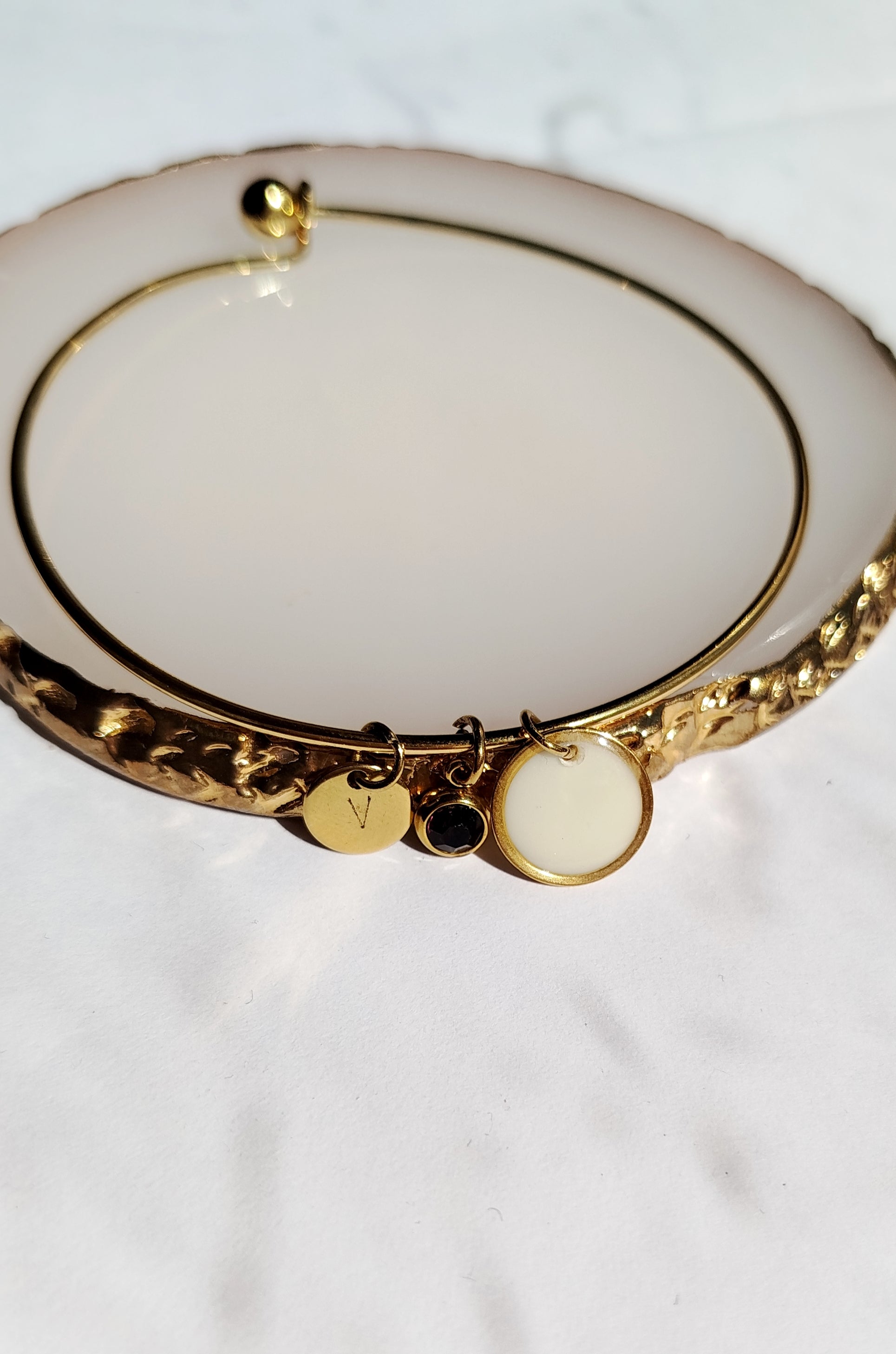 Bracelet Jonc Gravure Pierres Lait maternel et/ou mèche de