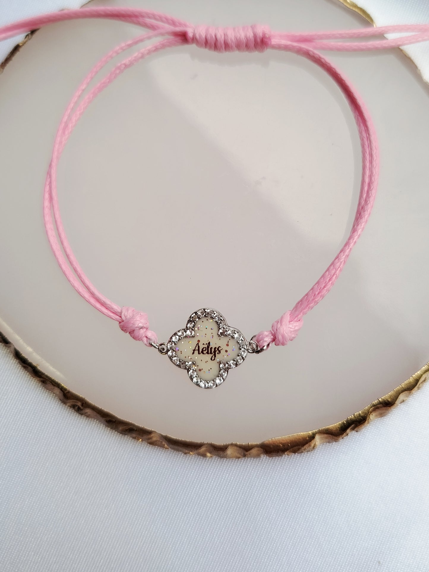 Bracelet trèfle cordon - Lait maternel et/ou mèche de cheveux