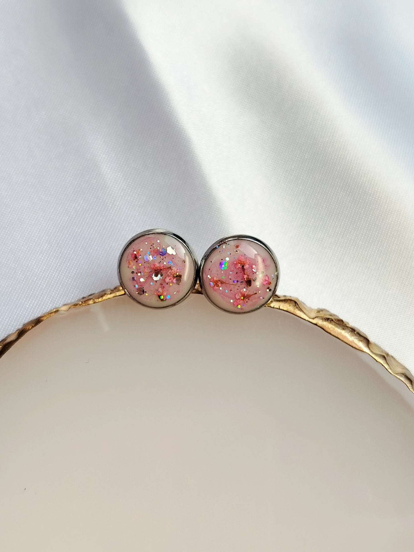 Boucles d'oreilles rondes - Lait maternel Et/ou Mèche de Cheveux