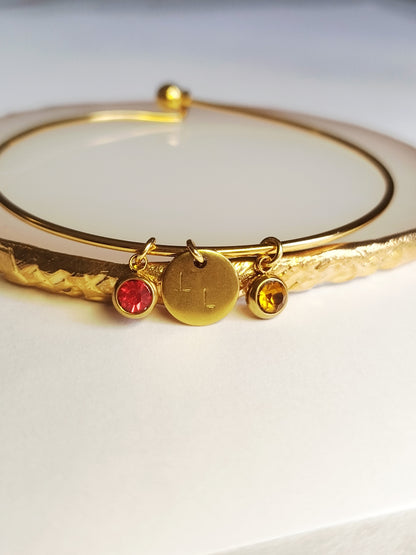 Bracelet Jonc Gravure & Pierres - Lait maternel et/ou mèche de cheveux