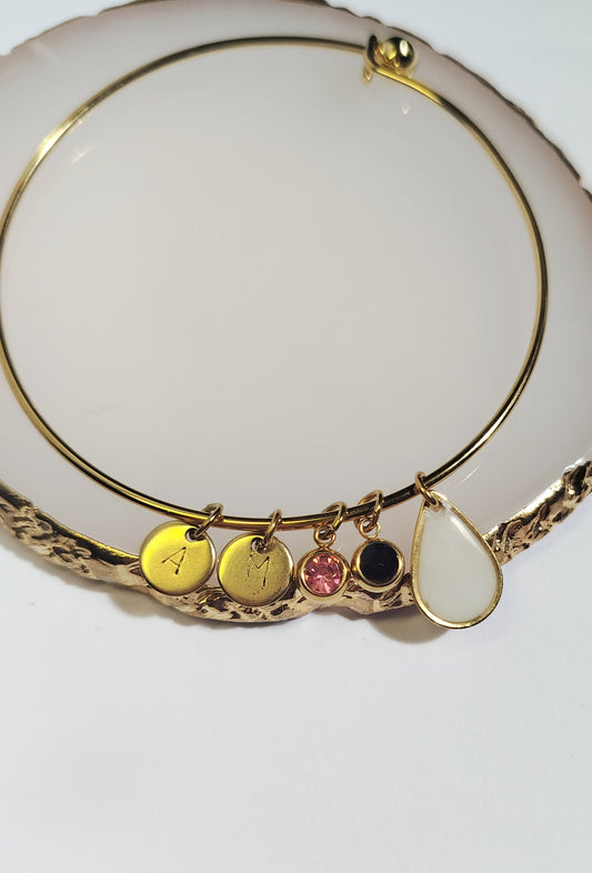 Bracelet Jonc Gravure & Pierres - Lait maternel et/ou mèche de cheveux