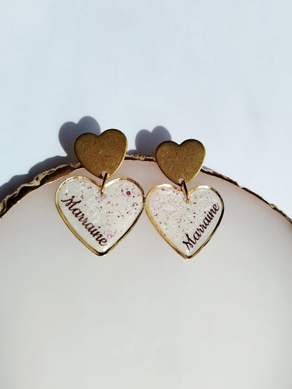 Boucles d'oreilles coeur  - Lait maternel et/ou mèche de cheveux