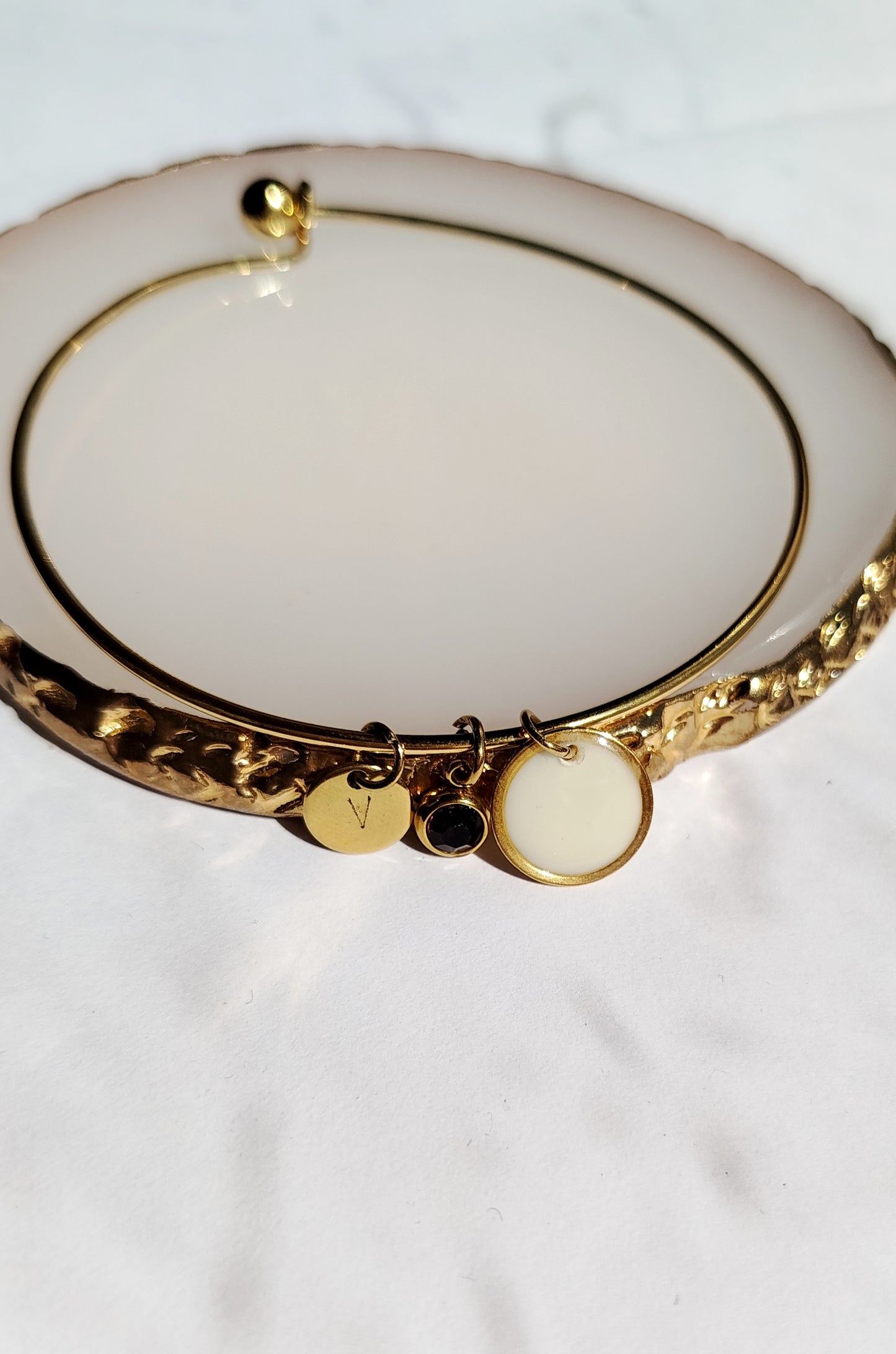 Bracelet Jonc Gravure Pierres Lait maternel et/ou mèche de