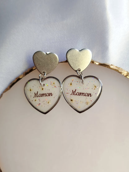 Boucles d'oreilles coeur  - Lait maternel et/ou mèche de cheveux