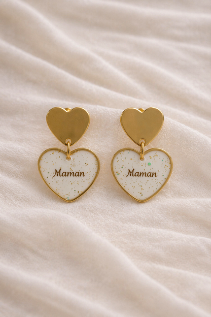 Boucles d'oreilles coeur  - Bijoux au Lait maternel