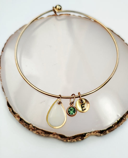 Bracelet Jonc Gravure & Pierres - Lait maternel et/ou mèche de cheveux