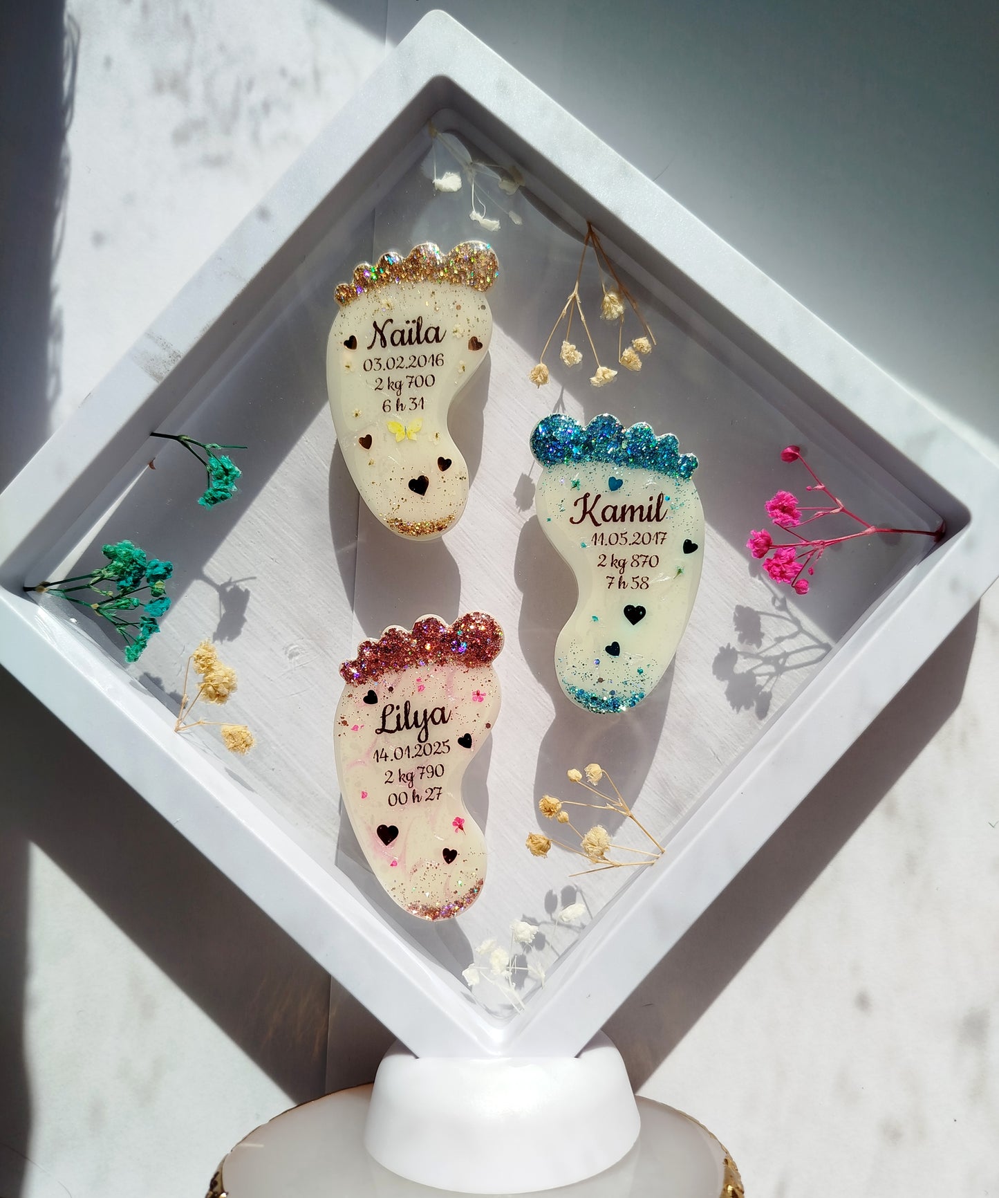 Cadre 3 Pieds - Lait Maternel et/ou Mèche de Cheveux