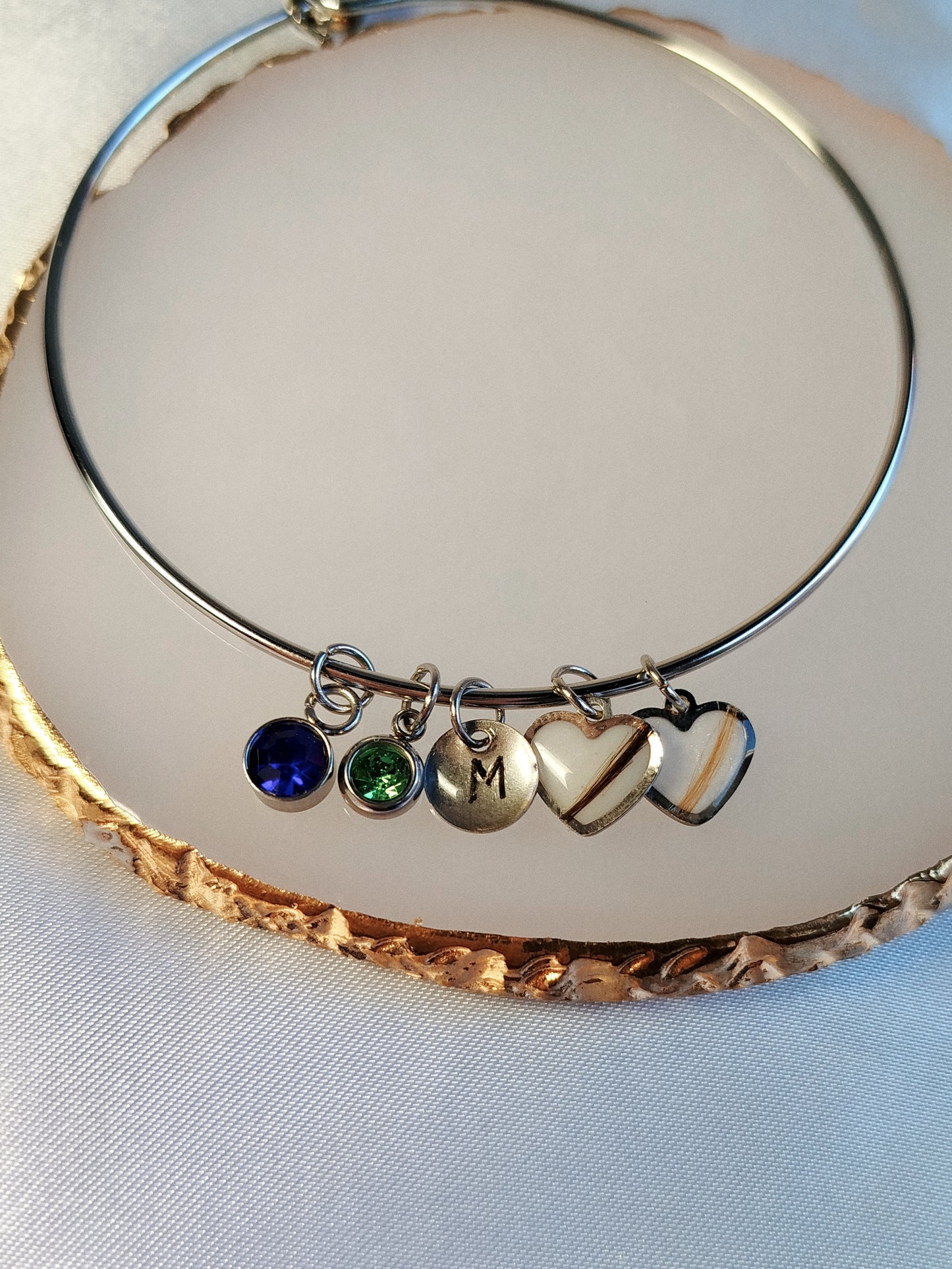 Bracelet Jonc Gravure & Pierres - Lait maternel et/ou mèche de cheveux