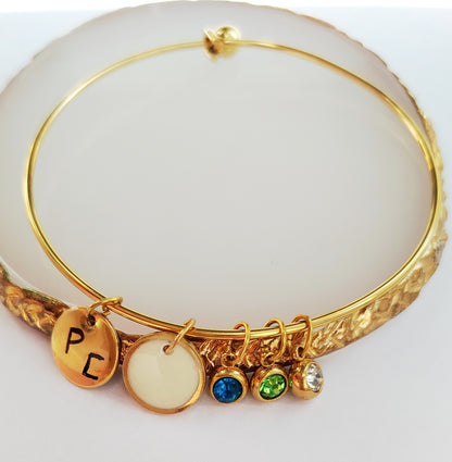 Bracelet Jonc Gravure & Pierres - Lait maternel et/ou mèche de cheveux